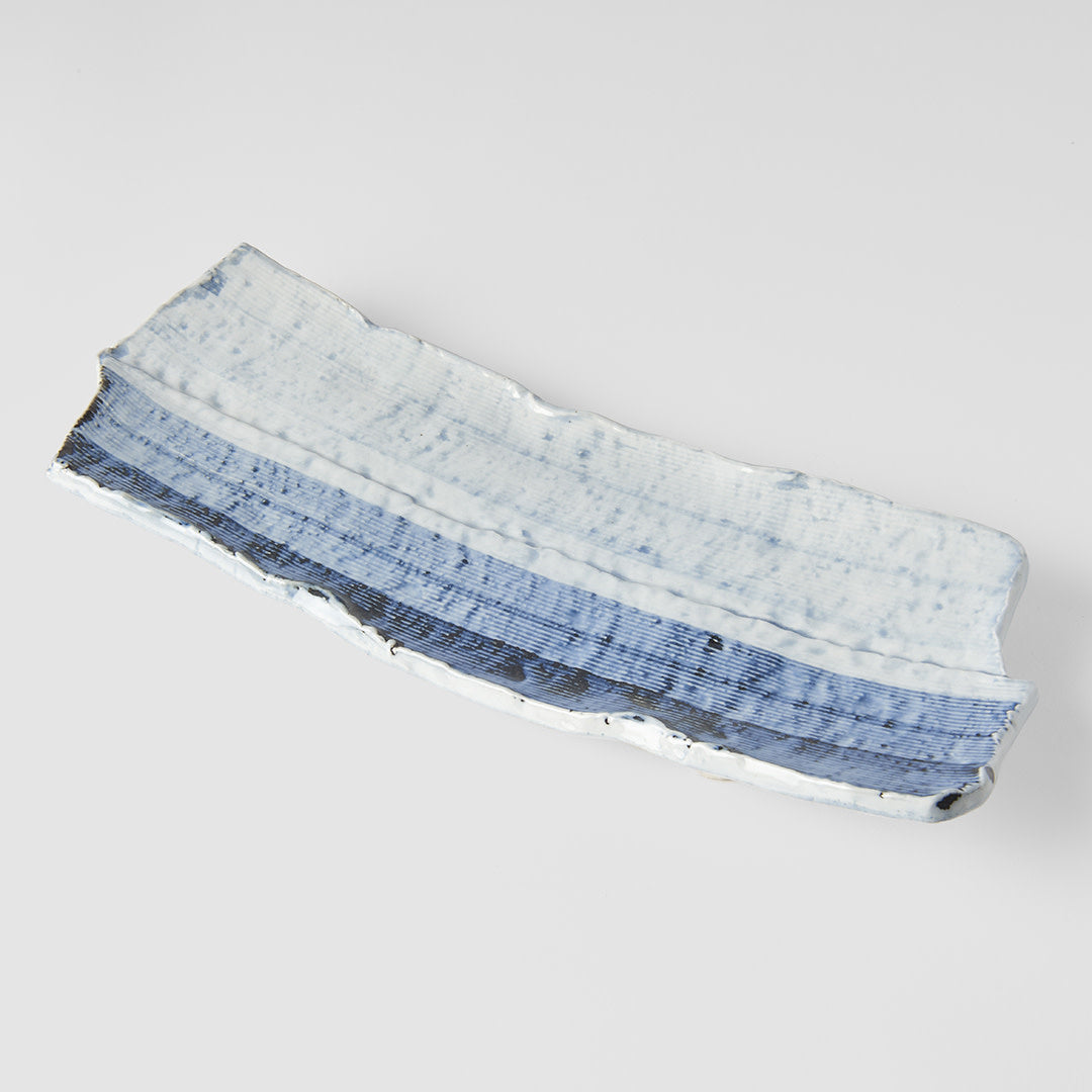 Striped blue rectangular platter 37cm
