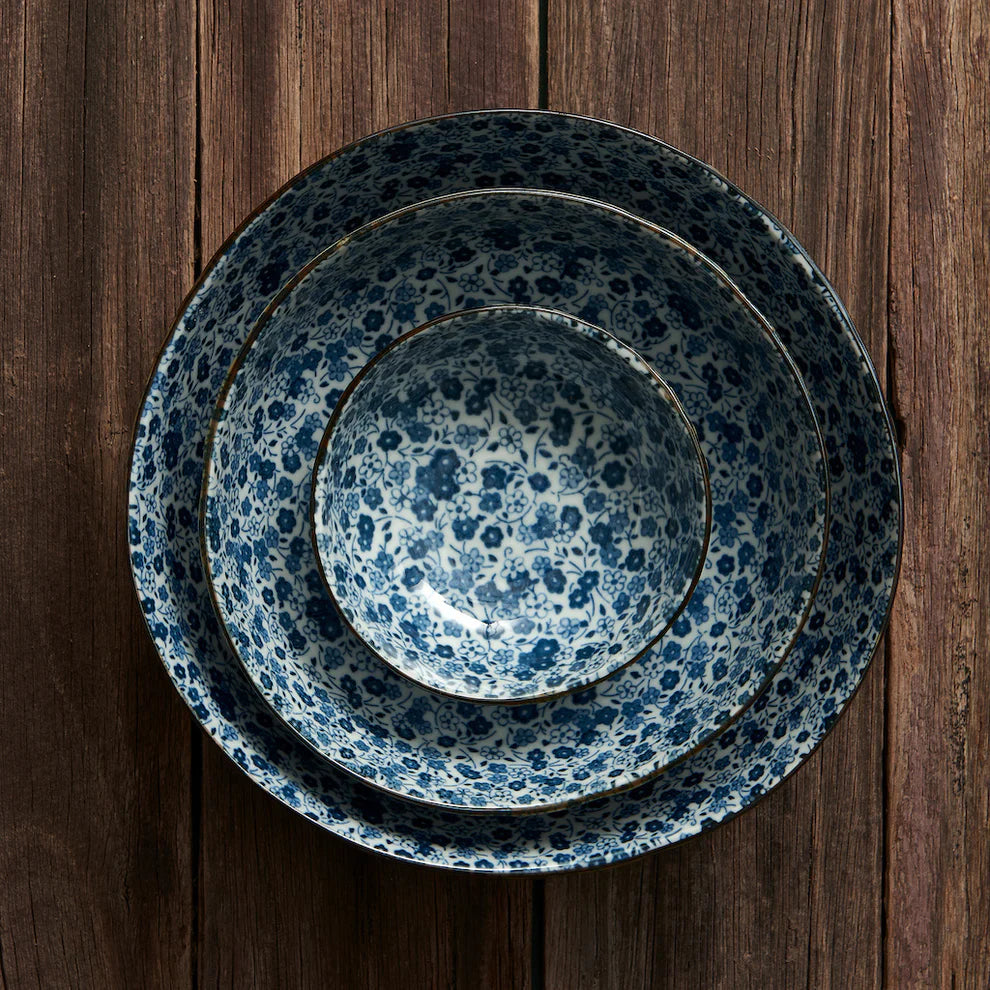 Blue Daisy U-shape udon bowl 16cm