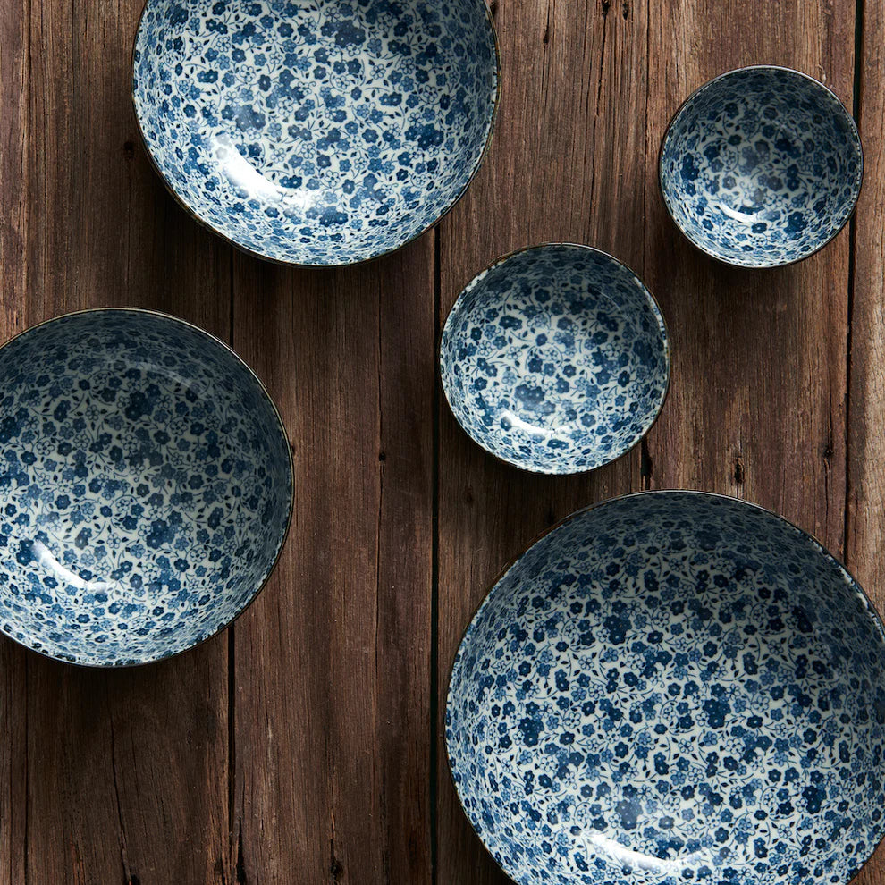 Blue Daisy U-shape udon bowl 16cm