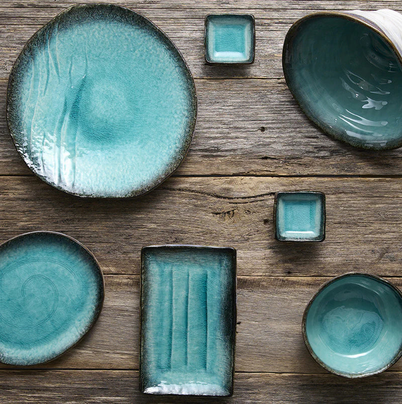 Sky Blue uneven edged plate with bisque bottom 27cm