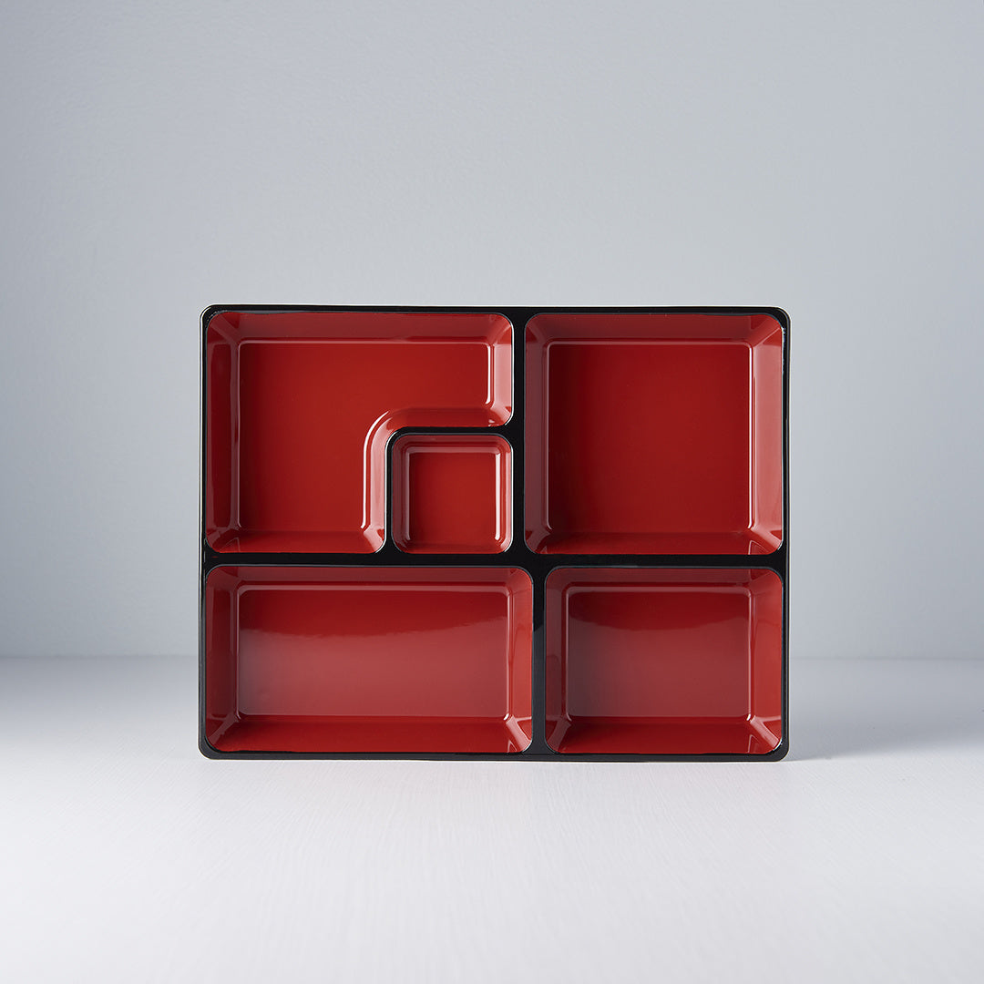 Black with red inner 5 sectioned obento inner 26cm