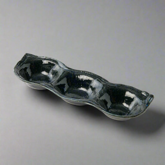 Indigo Blue triple pod sauce dish 27cm