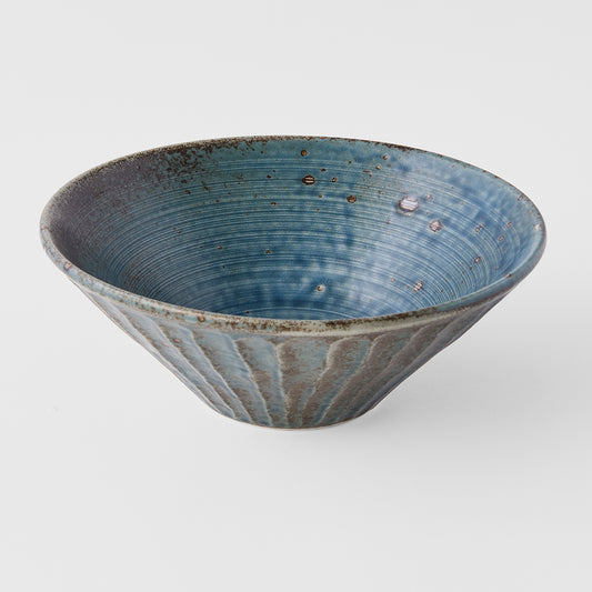 Rustic Japanese blue U-Shape udon bowl 18cm