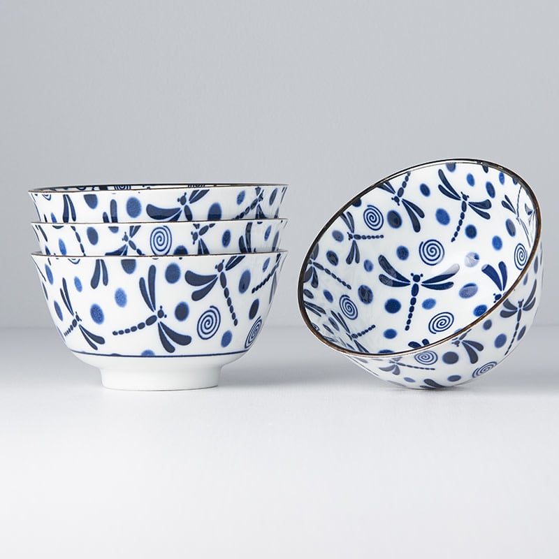 Blue Dragonfly 4 piece boxed bowl set 13cm