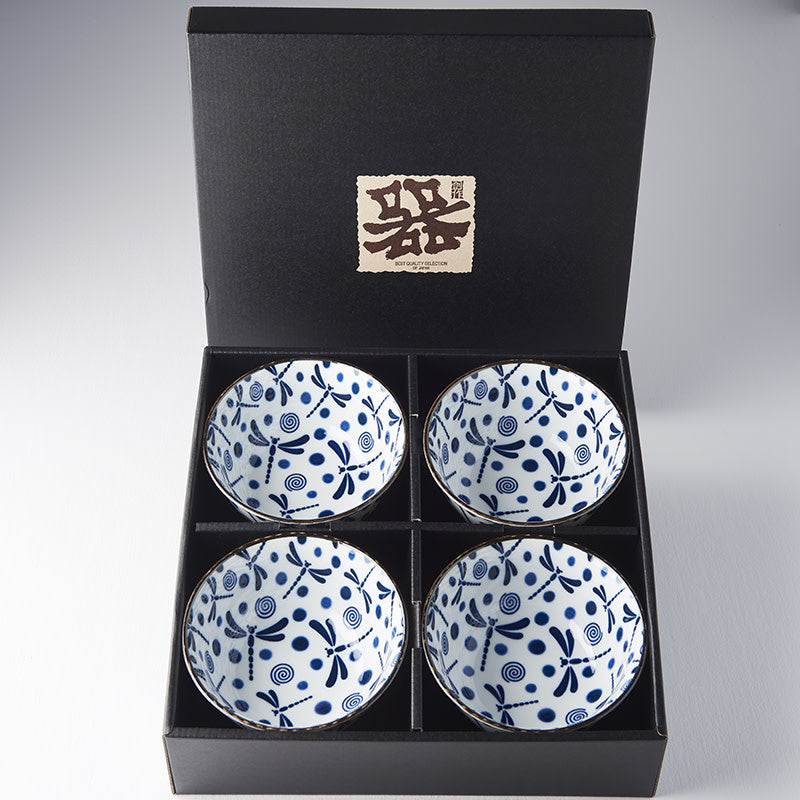 Blue Dragonfly 4 piece boxed bowl set 13cm