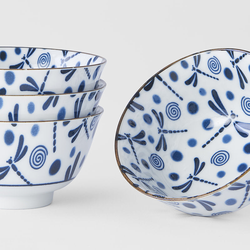 Blue Dragonfly 4 piece boxed bowl set 13cm