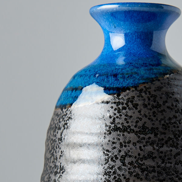 Sake jug black with bright blue top 12cm
