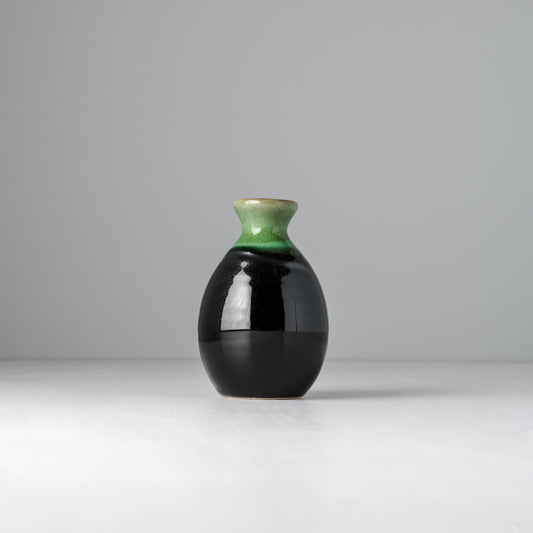 Sake jug black with bright green drip 13.5cm