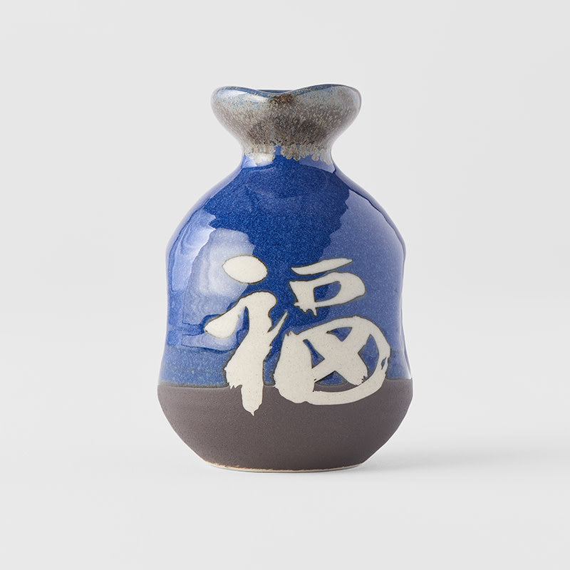 Sake jug dark blue with white kanji 275ml