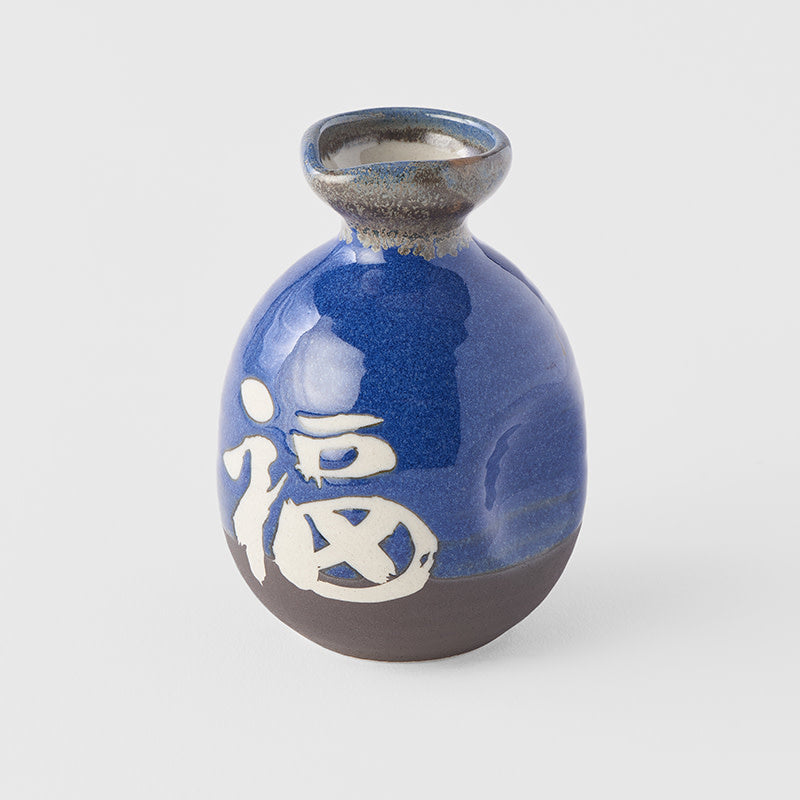 Sake jug dark blue with white kanji 275ml