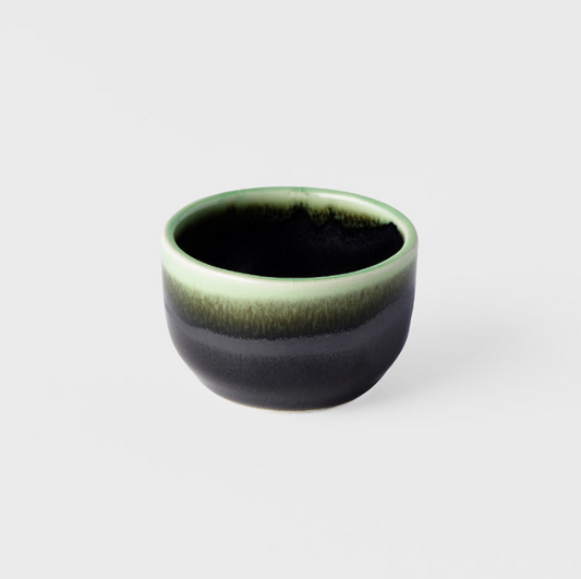 Sake cup black with bright green drip 3.5cm