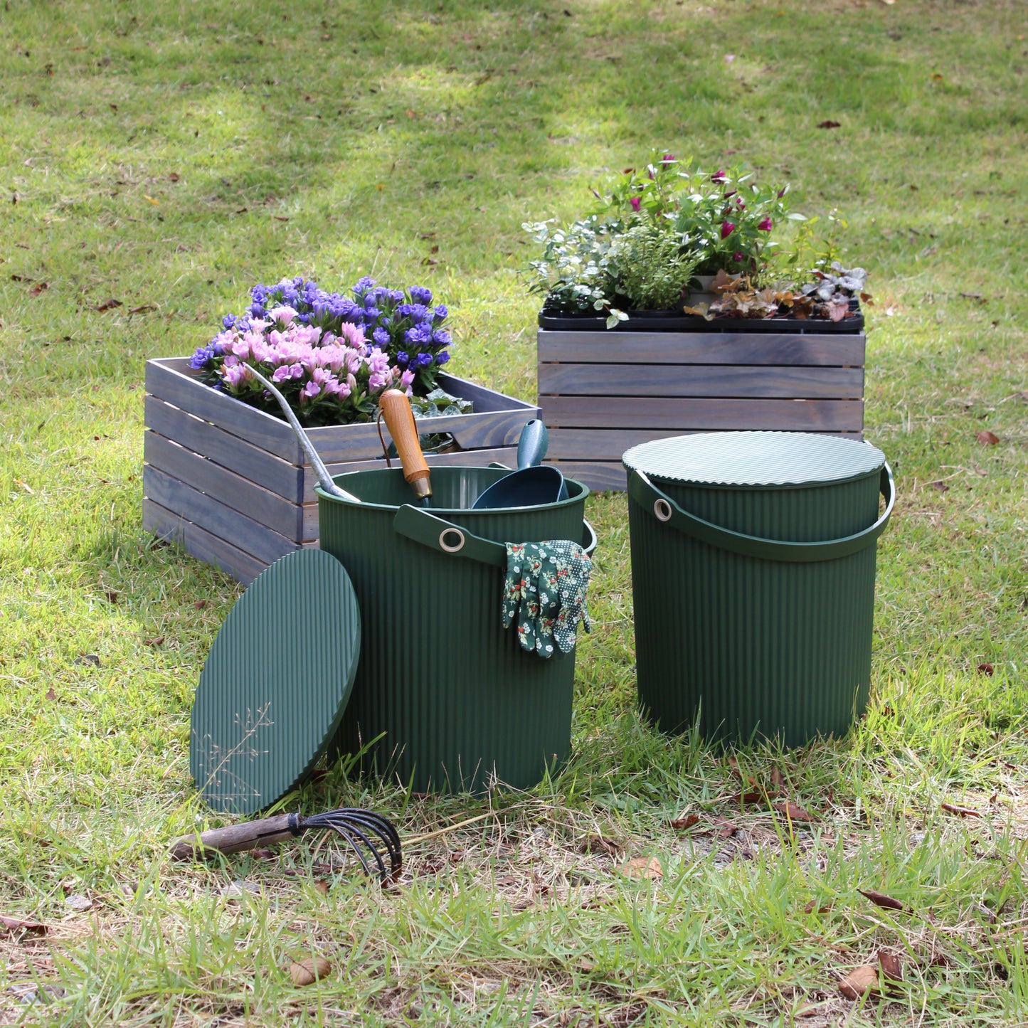 Hachiman Garden Tool Storage Bucket 4L - Dark Green