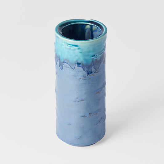Turquoise & cobalt cylinder vase 19cm